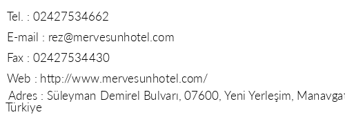 Merve Sun Hotel Spa telefon numaralar, faks, e-mail, posta adresi ve iletiim bilgileri